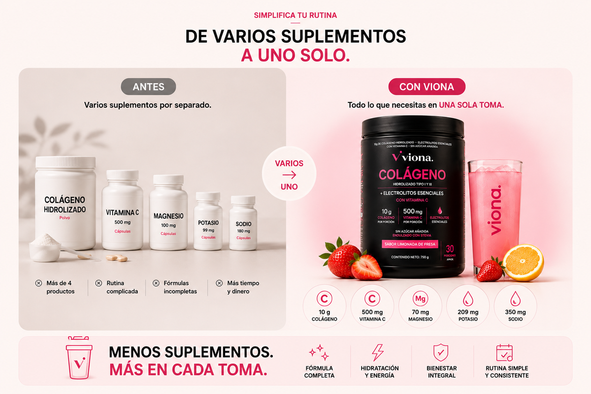 Bebida Viona de limonada de fresa preparada con colágeno y electrolitos