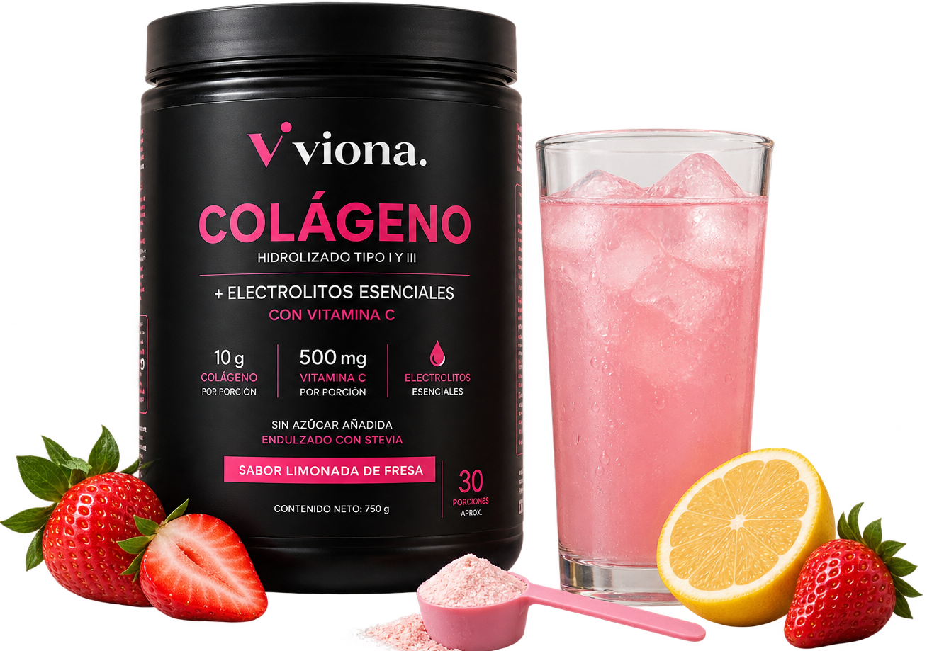 Colágeno Viona con electrolitos y vitamina C sabor limonada de fresa